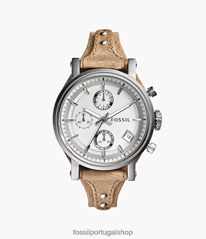 Fossil mulheres relógio de couro de osso cronógrafo namorado original bege assistir 40NJ6Z104