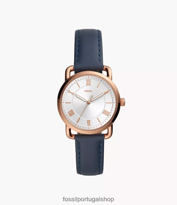Fossil mulheres relógio de couro de três ponteiros copeland marinha da meia-noite assistir 40NJ6Z97