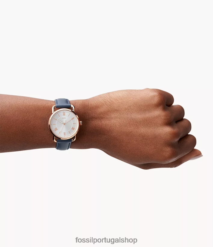 Fossil mulheres relógio de couro de três ponteiros copeland marinha da meia-noite assistir 40NJ6Z97