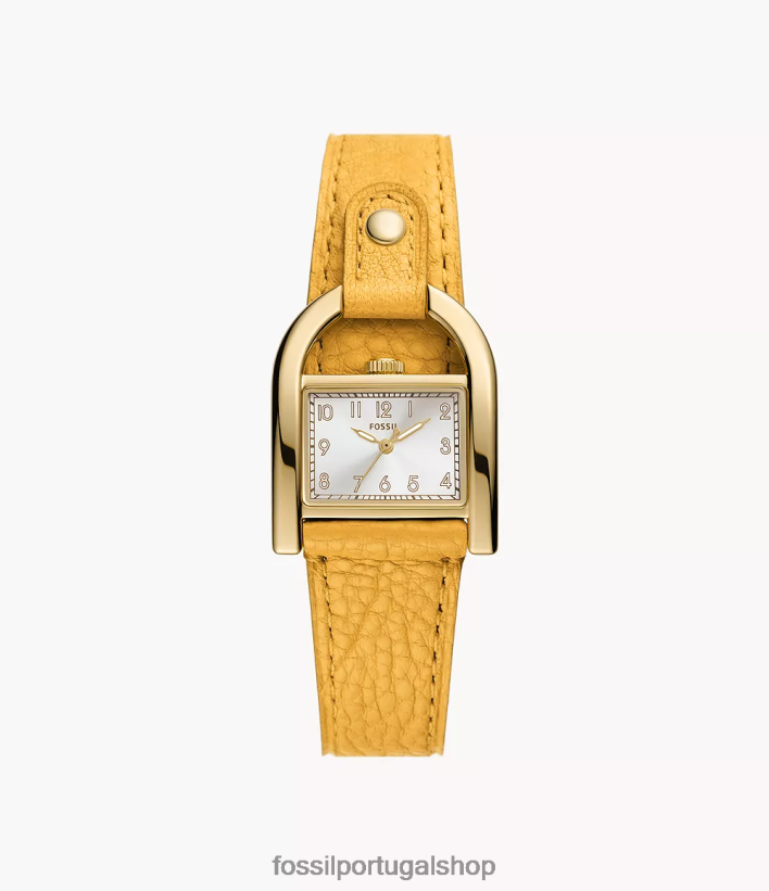 Fossil mulheres relógio harwell de couro litehide de três ponteiros amarelo assistir 40NJ6Z103