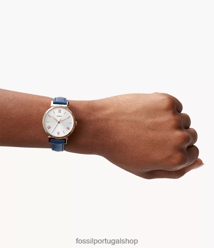 Fossil mulheres relógio margarida de couro com três ponteiros marinha da meia-noite assistir 40NJ6Z87