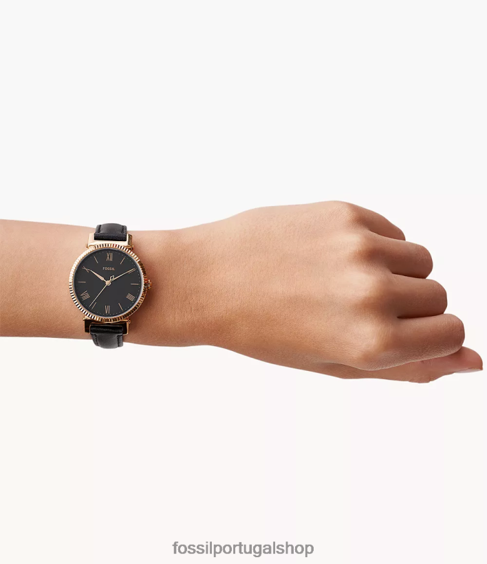 Fossil mulheres relógio margarida de couro com três ponteiros preto assistir 40NJ6Z94