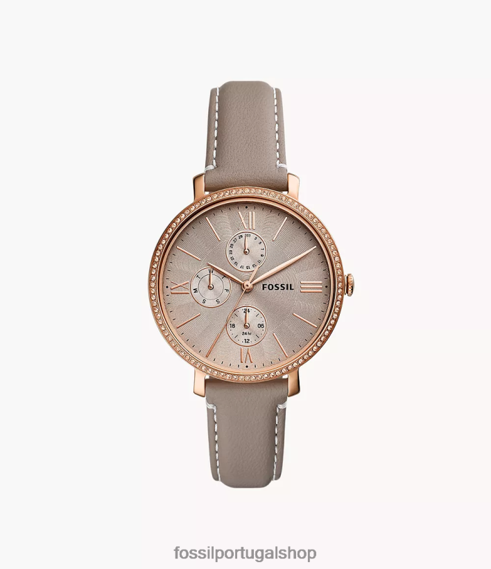 Fossil mulheres relógio multifuncional jacqueline em couro litehide cinza assistir 40NJ6Z89