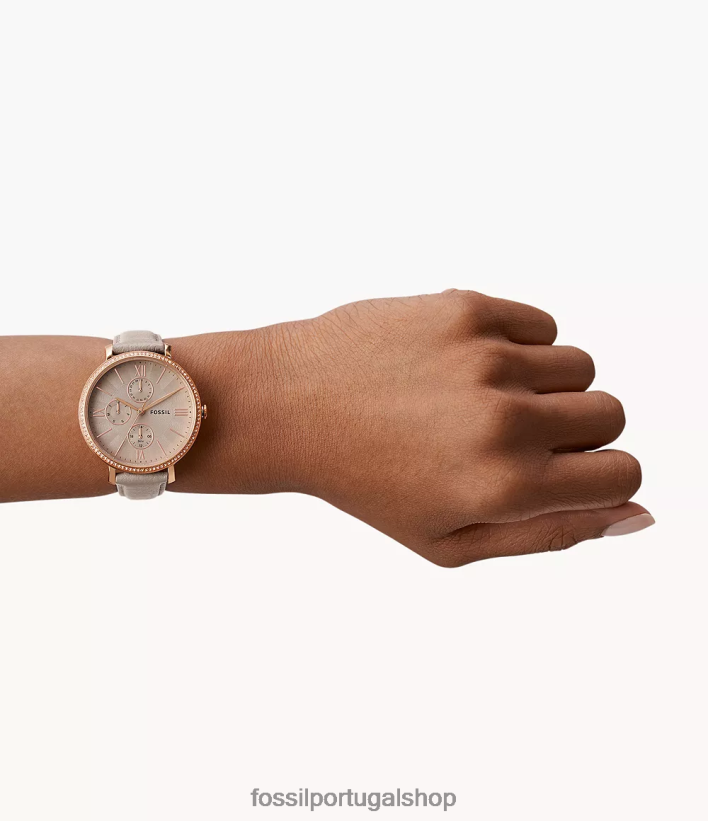 Fossil mulheres relógio multifuncional jacqueline em couro litehide cinza assistir 40NJ6Z89