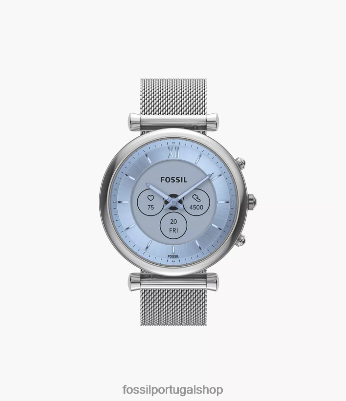 Fossil mulheres carlie gen 6 híbrido smartwatch malha de aço inoxidável prata assistir 40NJ6Z14