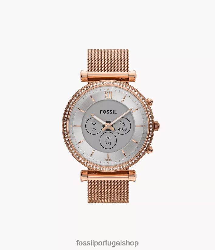 Fossil mulheres carlie gen 6 híbrido smartwatch malha de aço inoxidável tom de ouro rosa assistir 40NJ6Z13