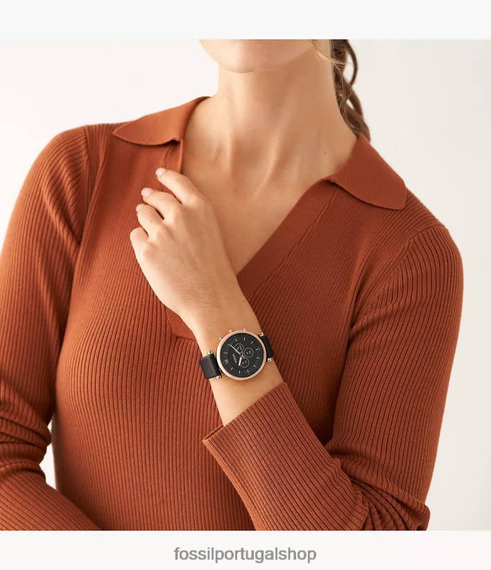 Fossil mulheres couro smartwatch híbrido carlie gen 6 preto assistir 40NJ6Z16