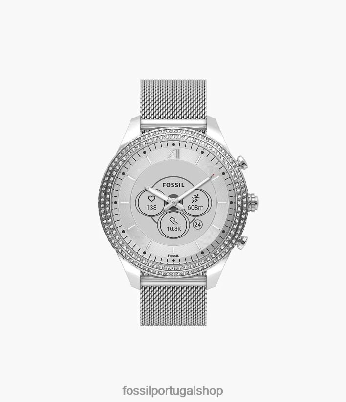 Fossil mulheres stella gen 6 smartwatch híbrido malha de aço inoxidável prata assistir 40NJ6Z225