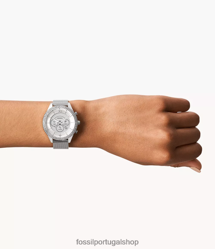 Fossil mulheres stella gen 6 smartwatch híbrido malha de aço inoxidável prata assistir 40NJ6Z225